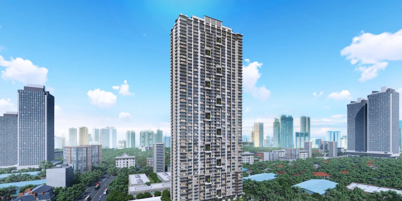 Allegra Garden Place aerial view showing the landscaped amenity area that Prisma Astra Units 1612 and 2112 face — official DMCI Homes image
