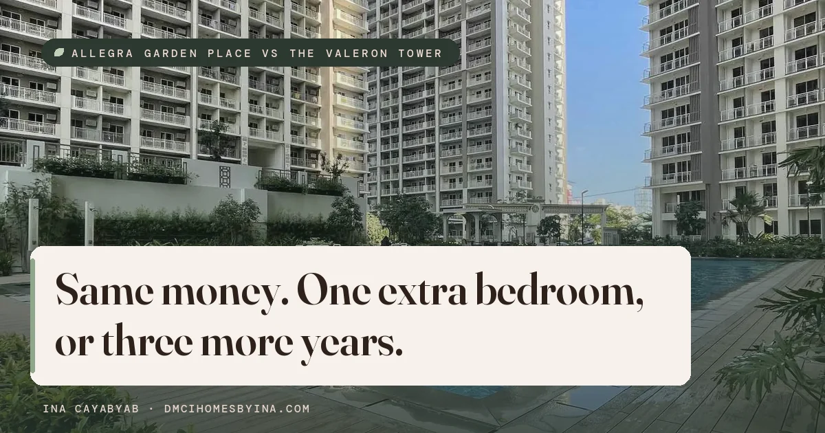 ₱9.4M buys a 2-bedroom at Allegra. Or a 1-bedroom at Valeron